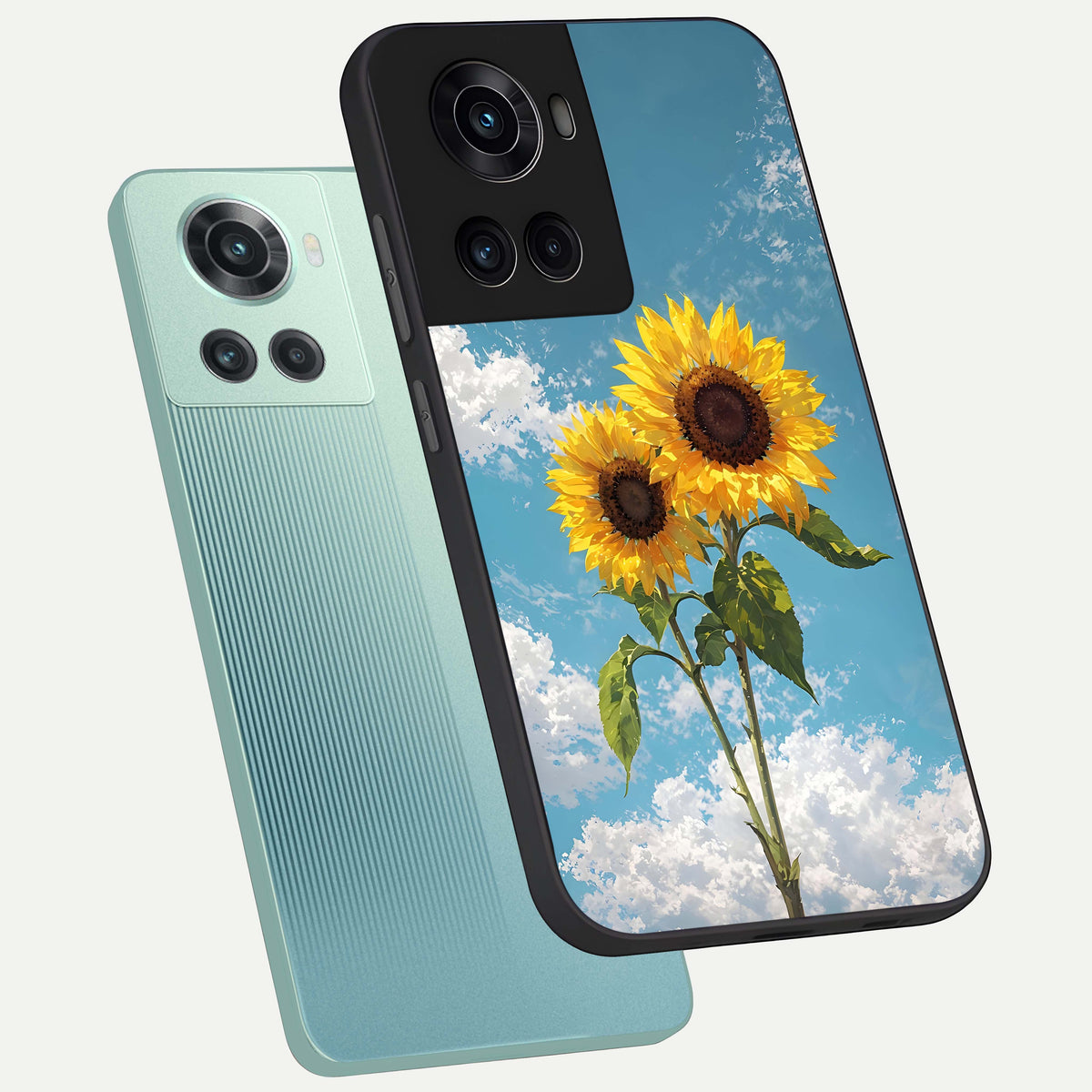  Sunlit Daisy Glow phone case For OnePlus 10R showing premium glass back cover with detailed artwork