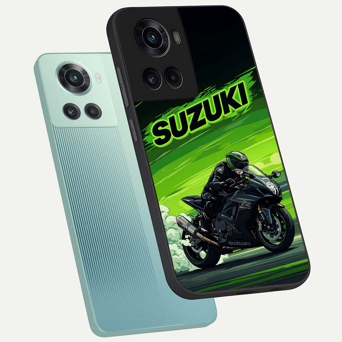  Suzuki Speed Beast phone case For OnePlus 10R showing premium glass back cover with detailed artwork