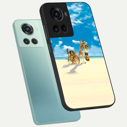 Tropical Fun Squad phone case For OnePlus 10R showing premium glass back cover with detailed artwork