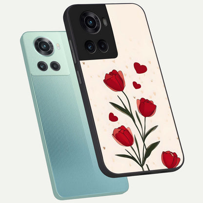  Tulip With Heart phone case For OnePlus 10R showing premium glass back cover with detailed artwork