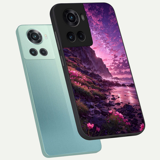  Twilight Blossom Coast phone case For OnePlus 10R showing premium glass back cover with detailed artwork