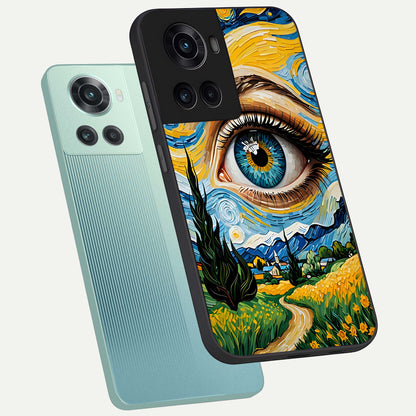  Van Gogh Eye phone case For OnePlus 10R showing premium glass back cover with detailed artwork