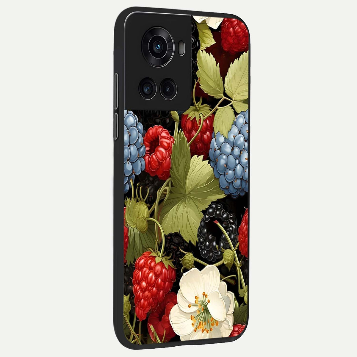  Berry Bloom Charm back cover For OnePlus 10R slim fit glass case with vibrant aesthetic design