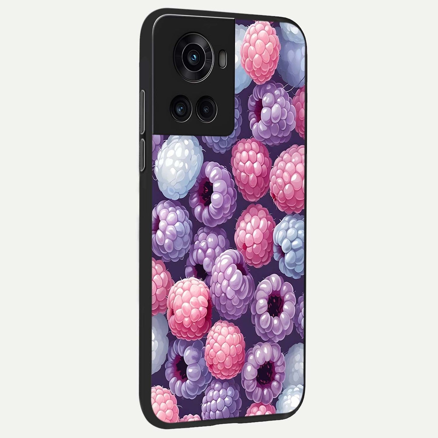 Berry Candy Pop Glass Case showing full back design in clean flat view with playful candy-inspired berry art and glossy glass finish.