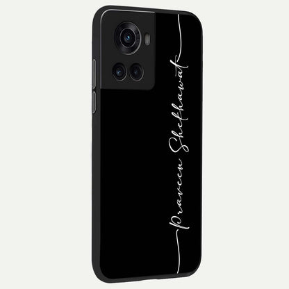  Black Tune Custom Name back cover For OnePlus 10R slim fit glass case with vibrant aesthetic design