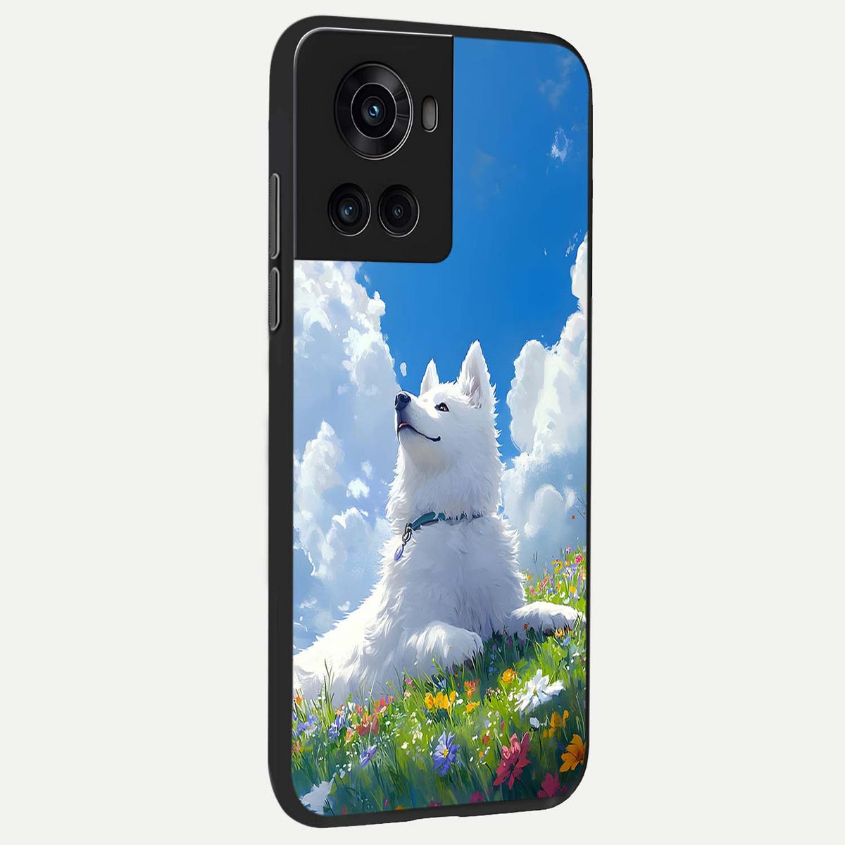  Blissful Cloud Pup back cover For OnePlus 10R slim fit glass case with vibrant aesthetic design