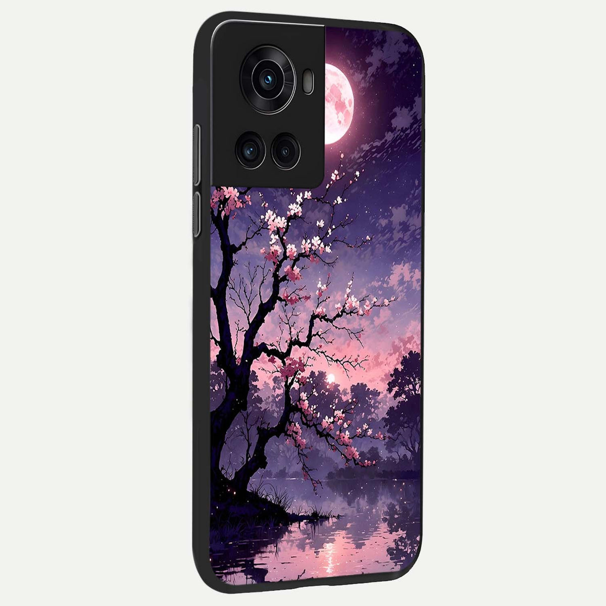  Blossom Pink Moon back cover For OnePlus 10R slim fit glass case with vibrant aesthetic design