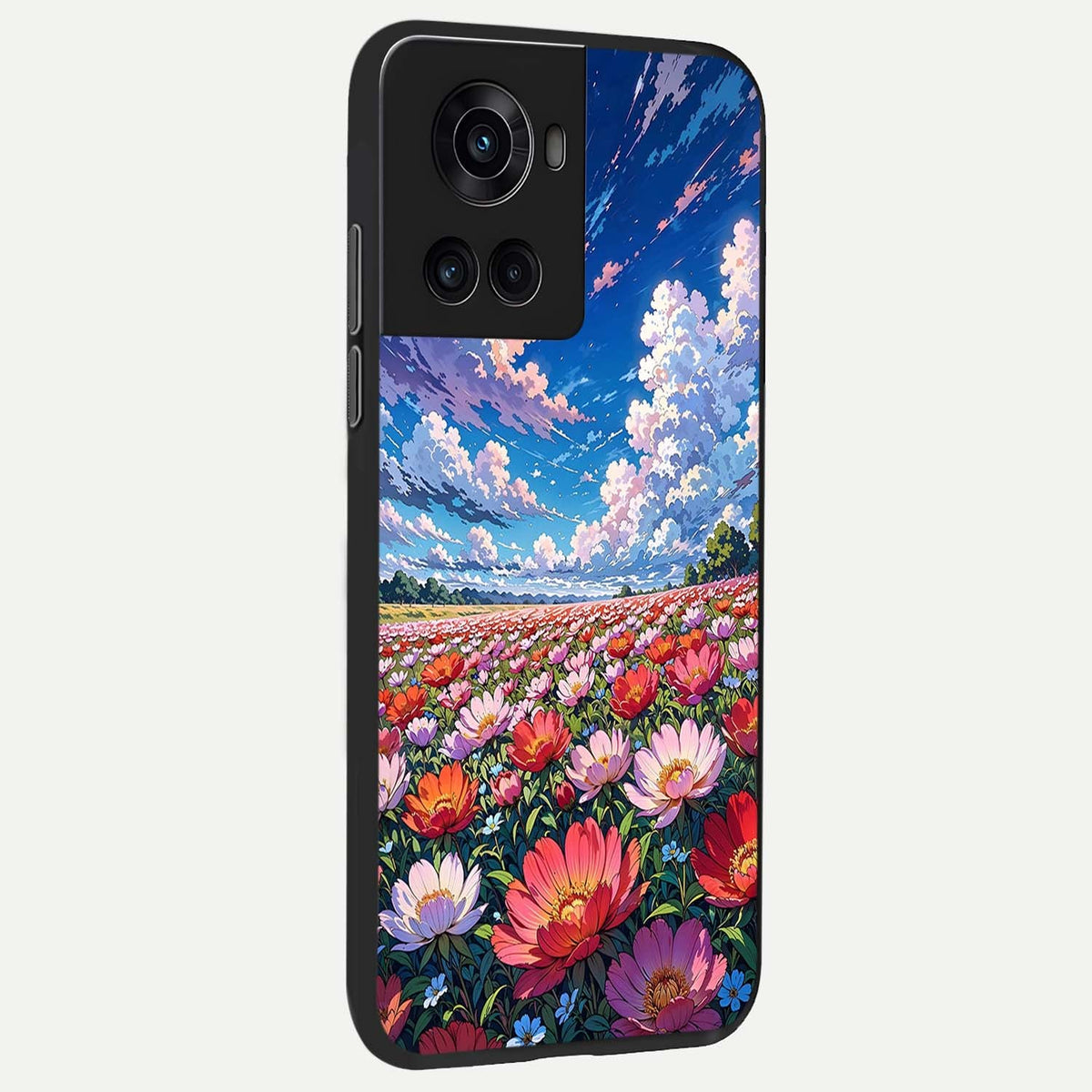  Blossom Sky Field back cover For OnePlus 10R slim fit glass case with vibrant aesthetic design