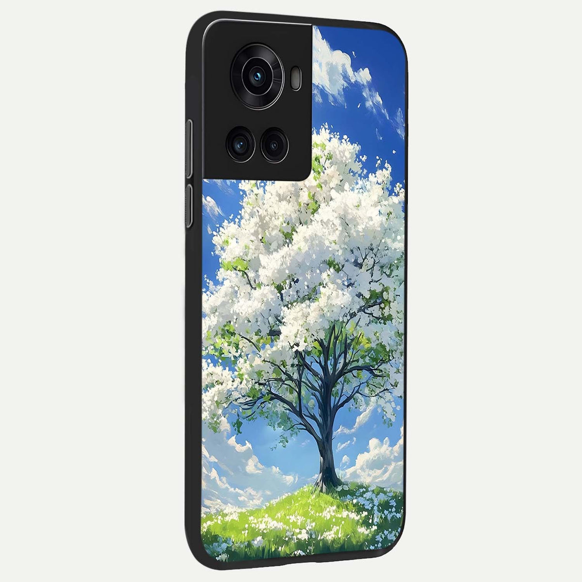  Blossom Sky Serenity back cover For OnePlus 10R slim fit glass case with vibrant aesthetic design