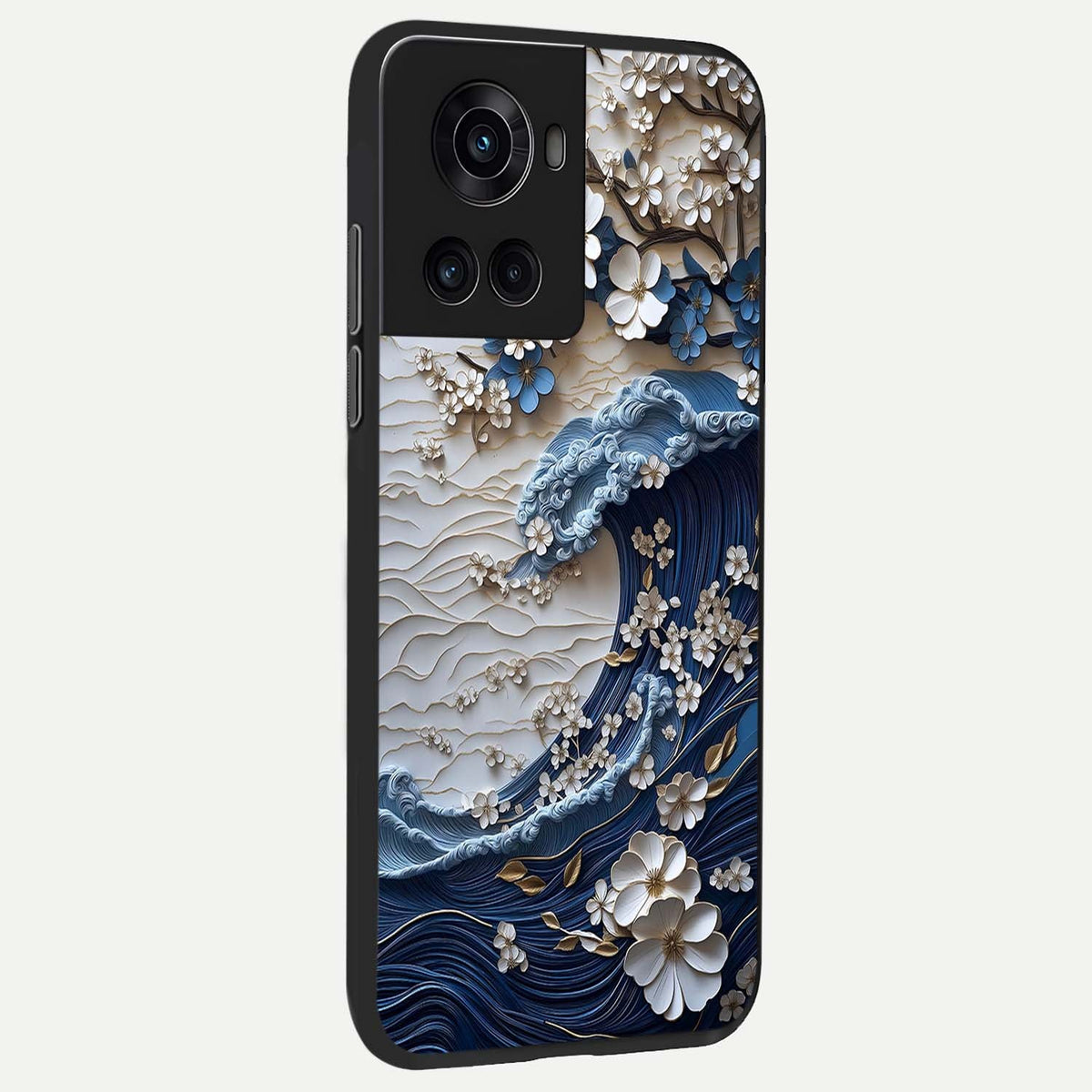  Blossom Wave Art back cover For OnePlus 10R slim fit glass case with vibrant aesthetic design