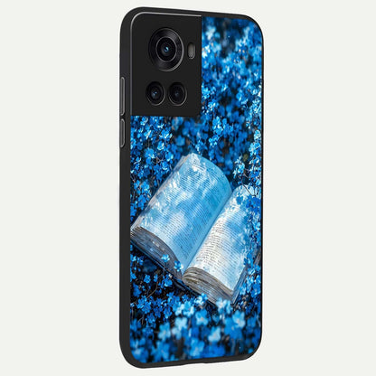  Blue Bloom Tales back cover For OnePlus 10R slim fit glass case with vibrant aesthetic design