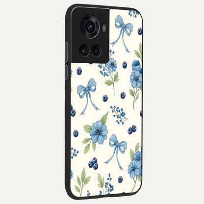  Blue Flower And Bow back cover For OnePlus 10R slim fit glass case with vibrant aesthetic design