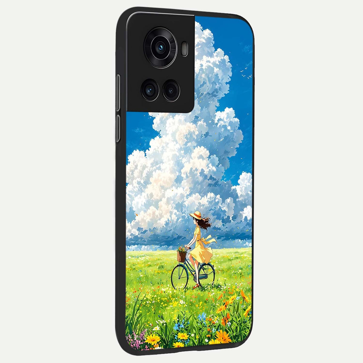  Breezy Meadow Ride back cover For OnePlus 10R slim fit glass case with vibrant aesthetic design