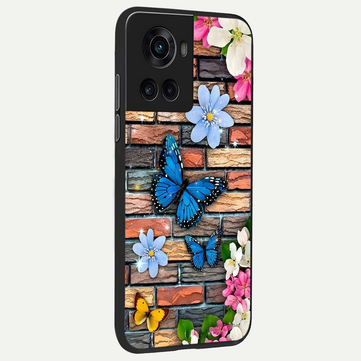  Brick Bloom Flight back cover For OnePlus 10R slim fit glass case with vibrant aesthetic design
