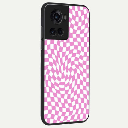  Bubblegum Check Wave back cover For OnePlus 10R slim fit glass case with vibrant aesthetic design