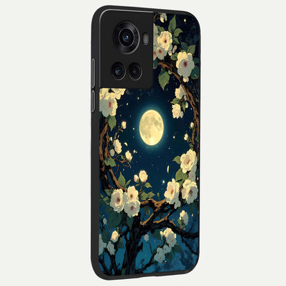  Celestial Moon And Flower back cover For OnePlus 10R slim fit glass case with vibrant aesthetic design