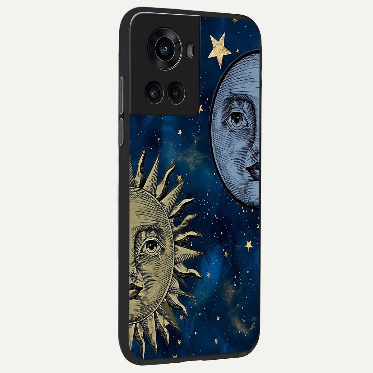  Celestial Moon With Sun back cover For OnePlus 10R slim fit glass case with vibrant aesthetic design