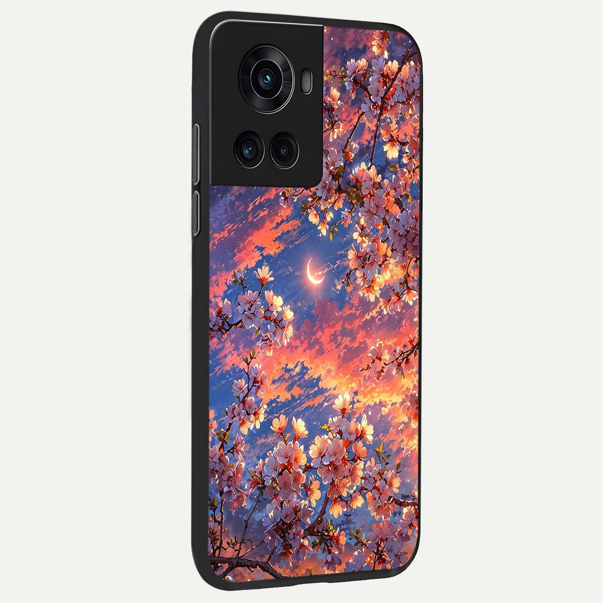  Celestial Sakura Sunset back cover For OnePlus 10R slim fit glass case with vibrant aesthetic design