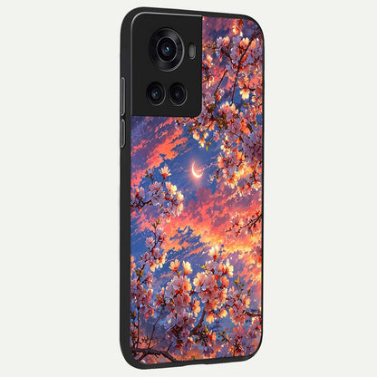  Celestial Sakura Sunset back cover For OnePlus 10R slim fit glass case with vibrant aesthetic design