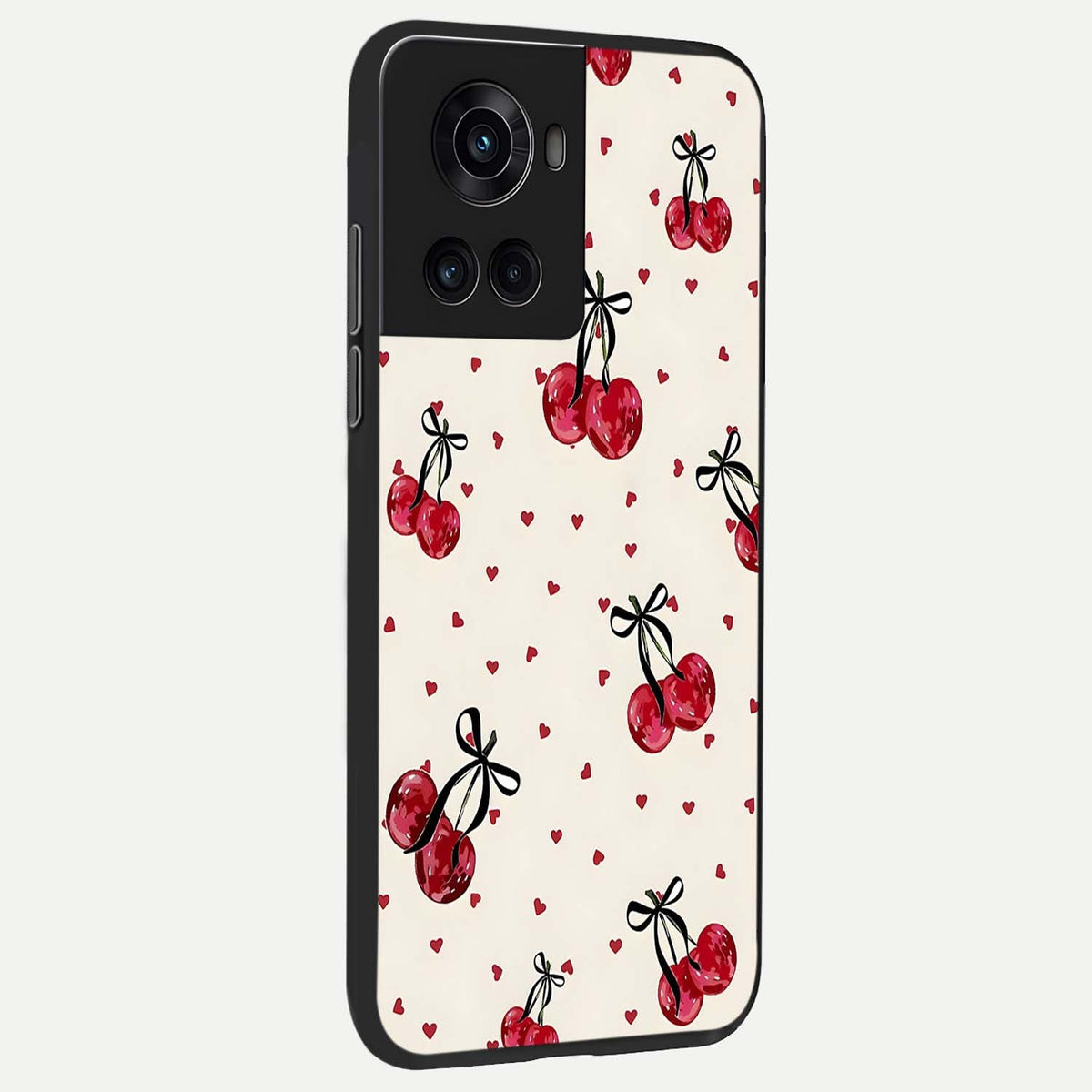  Cherry Heart Bow back cover For OnePlus 10R slim fit glass case with vibrant aesthetic design