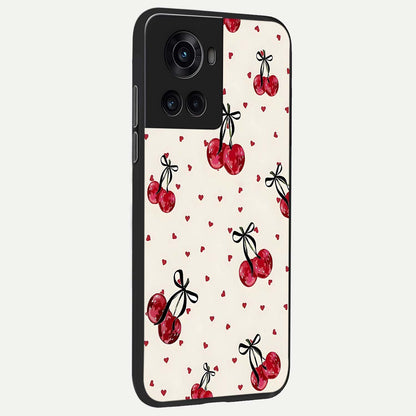  Cherry Heart Bow back cover For OnePlus 10R slim fit glass case with vibrant aesthetic design