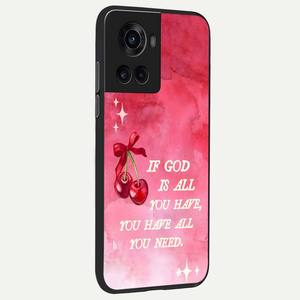 Cherry Quote back cover For OnePlus 10R slim fit glass case with vibrant aesthetic design