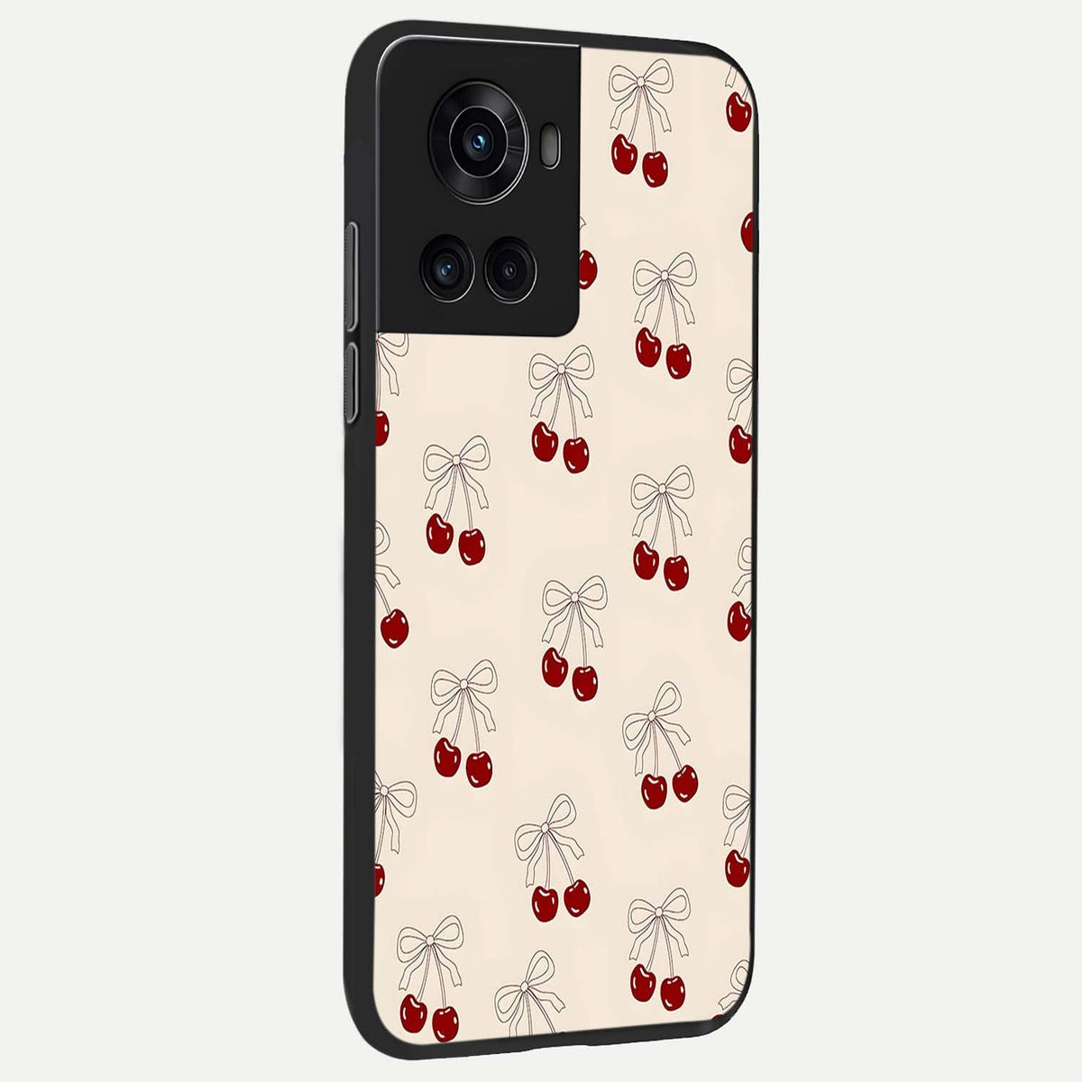  Cute Cherry Pattern back cover For OnePlus 10R slim fit glass case with vibrant aesthetic design