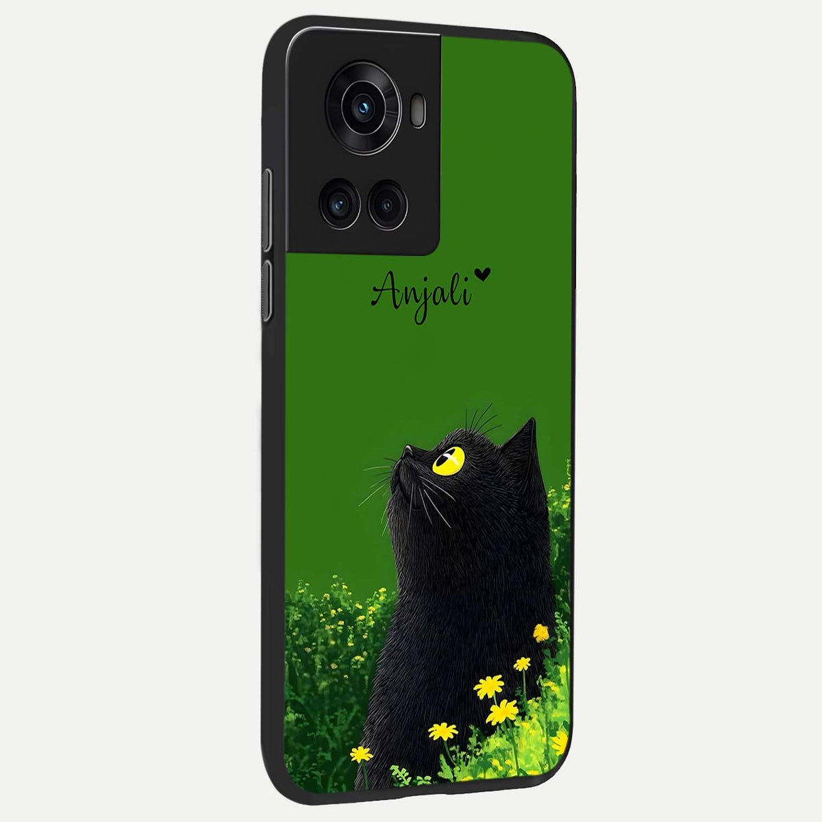  Emerald Cat Custom Name back cover For OnePlus 10R slim fit glass case with vibrant aesthetic design