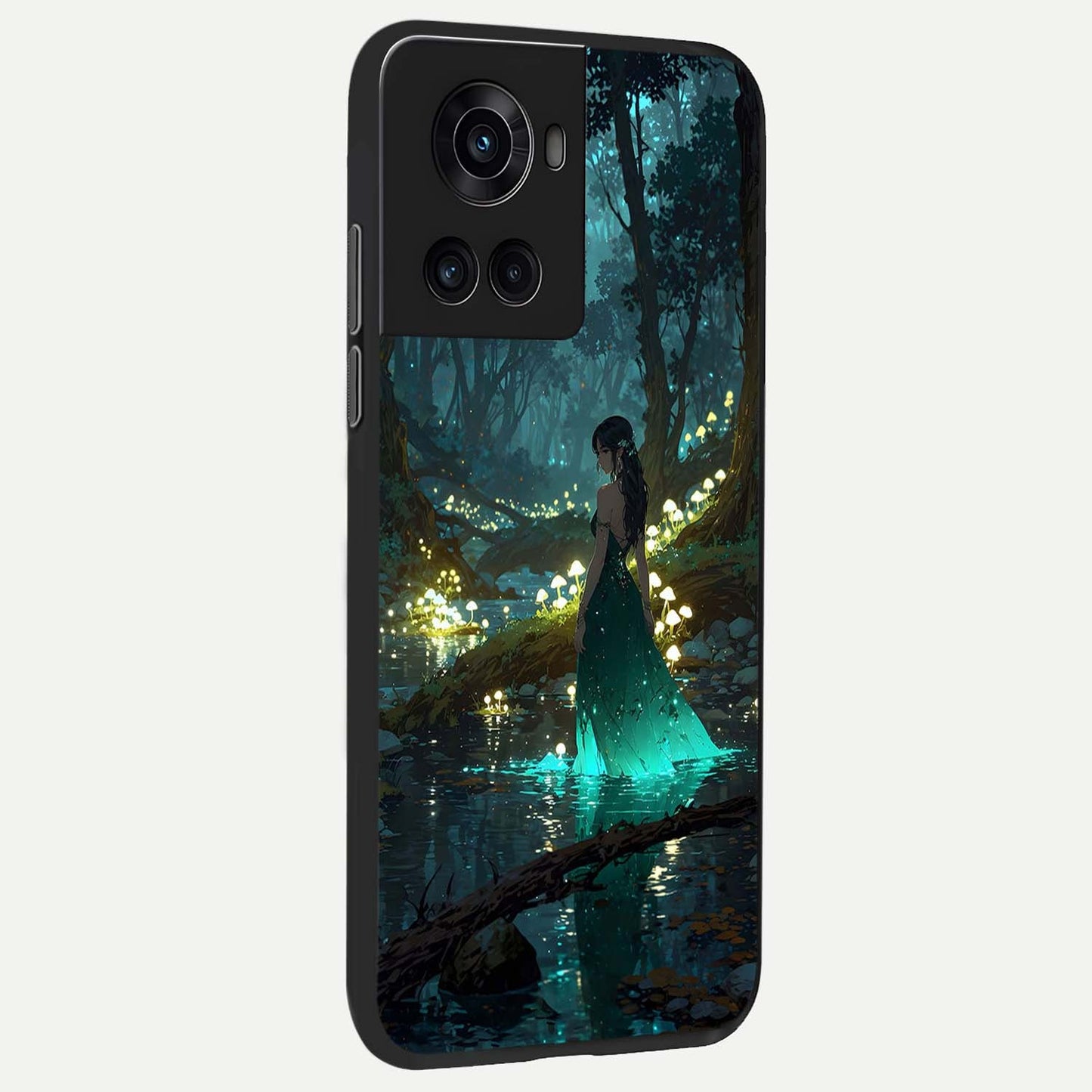 Enchanted Forest Glow Glass Case showing full back design in clean flat view with glowing forest scenery and glossy glass finish.