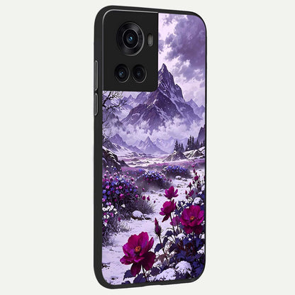  Flower Mountain View back cover For OnePlus 10R slim fit glass case with vibrant aesthetic design