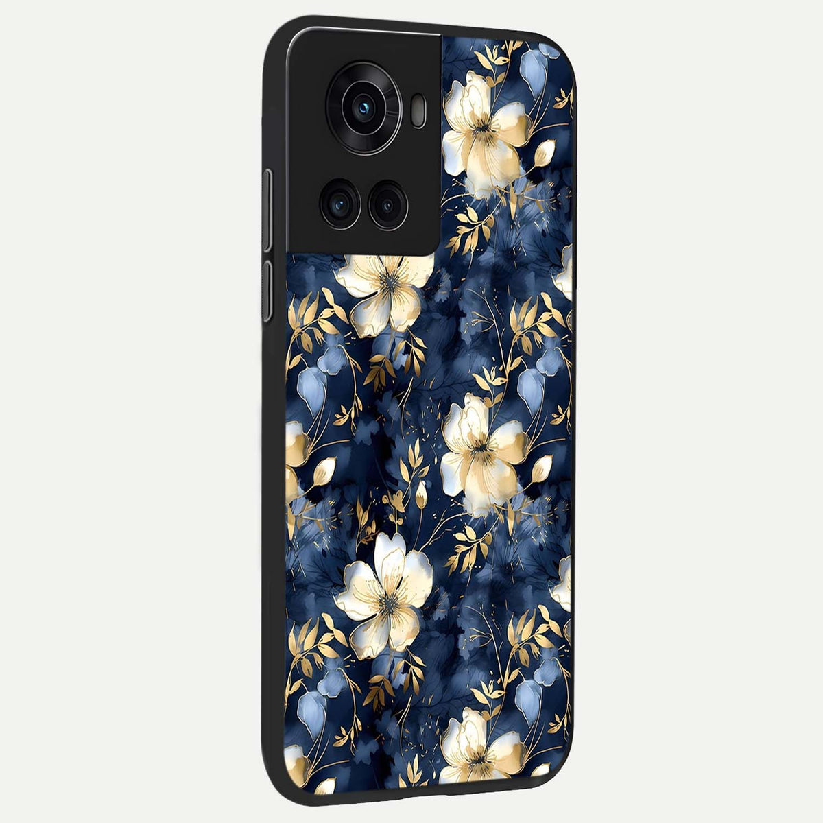  Golden Midnight Bloom back cover For OnePlus 10R slim fit glass case with vibrant aesthetic design