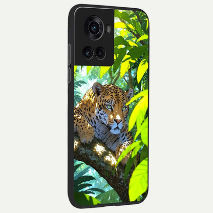  Leopard in Jungle back cover For OnePlus 10R slim fit glass case with vibrant aesthetic design