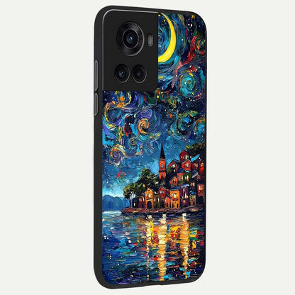  Moonlight Harbor Glow back cover For OnePlus 10R slim fit glass case with vibrant aesthetic design