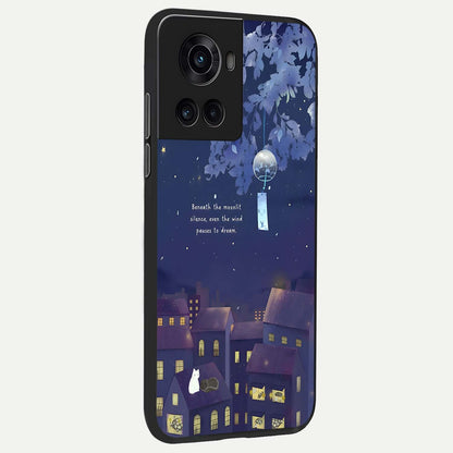  Moonlit Cat Silence back cover For OnePlus 10R slim fit glass case with vibrant aesthetic design