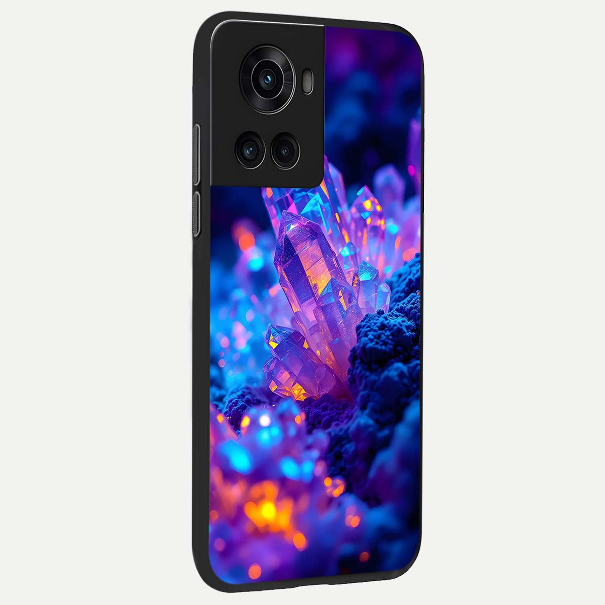  Neon Aura Shards back cover For OnePlus 10R slim fit glass case with vibrant aesthetic design