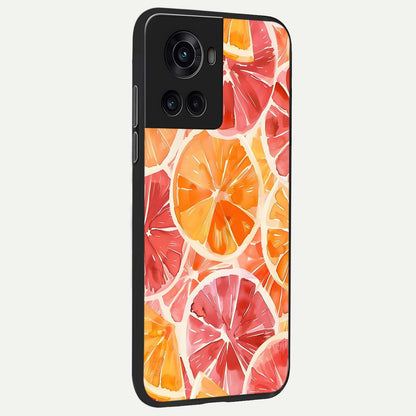  Orange Fruits Pattern back cover For OnePlus 10R slim fit glass case with vibrant aesthetic design