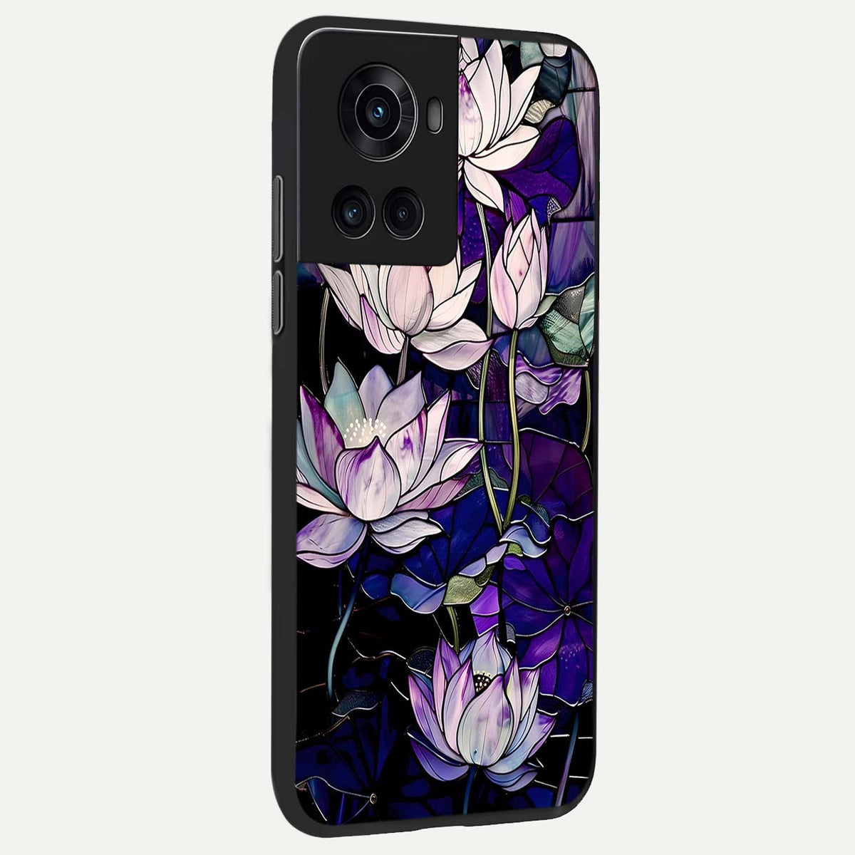  Purple Lotus Pattern back cover For OnePlus 10R slim fit glass case with vibrant aesthetic design