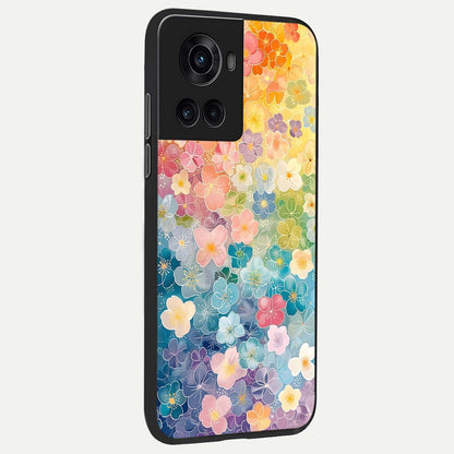  Rainbow Blossom Burst back cover For OnePlus 10R slim fit glass case with vibrant aesthetic design