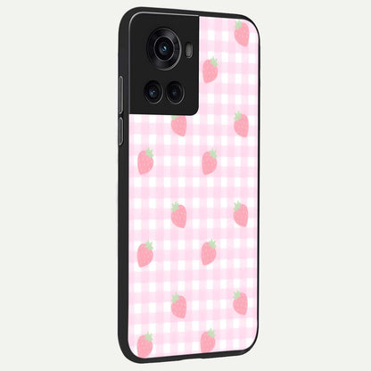  Strawberry Picnic Love back cover For OnePlus 10R slim fit glass case with vibrant aesthetic design