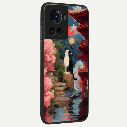  Temple Cat Scenery back cover For OnePlus 10R slim fit glass case with vibrant aesthetic design