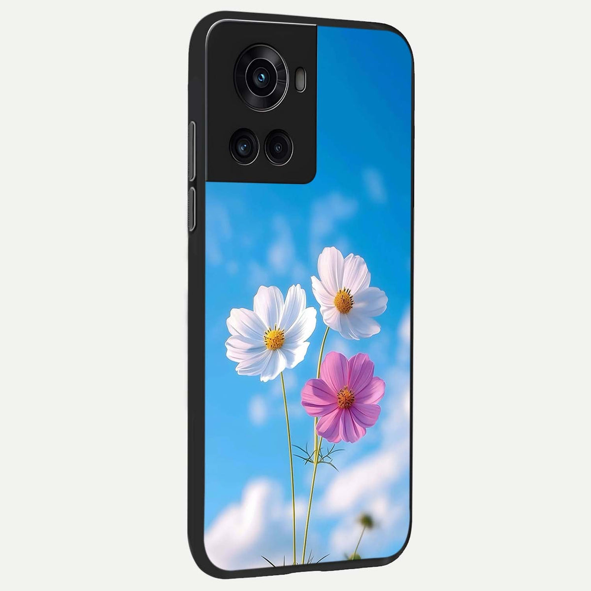  Tripple Flowers With Sky back cover For OnePlus 10R slim fit glass case with vibrant aesthetic design