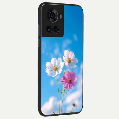  Tripple Flowers With Sky back cover For OnePlus 10R slim fit glass case with vibrant aesthetic design