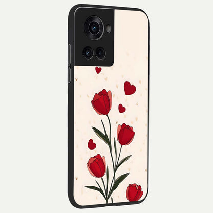  Tulip With Heart back cover For OnePlus 10R slim fit glass case with vibrant aesthetic design