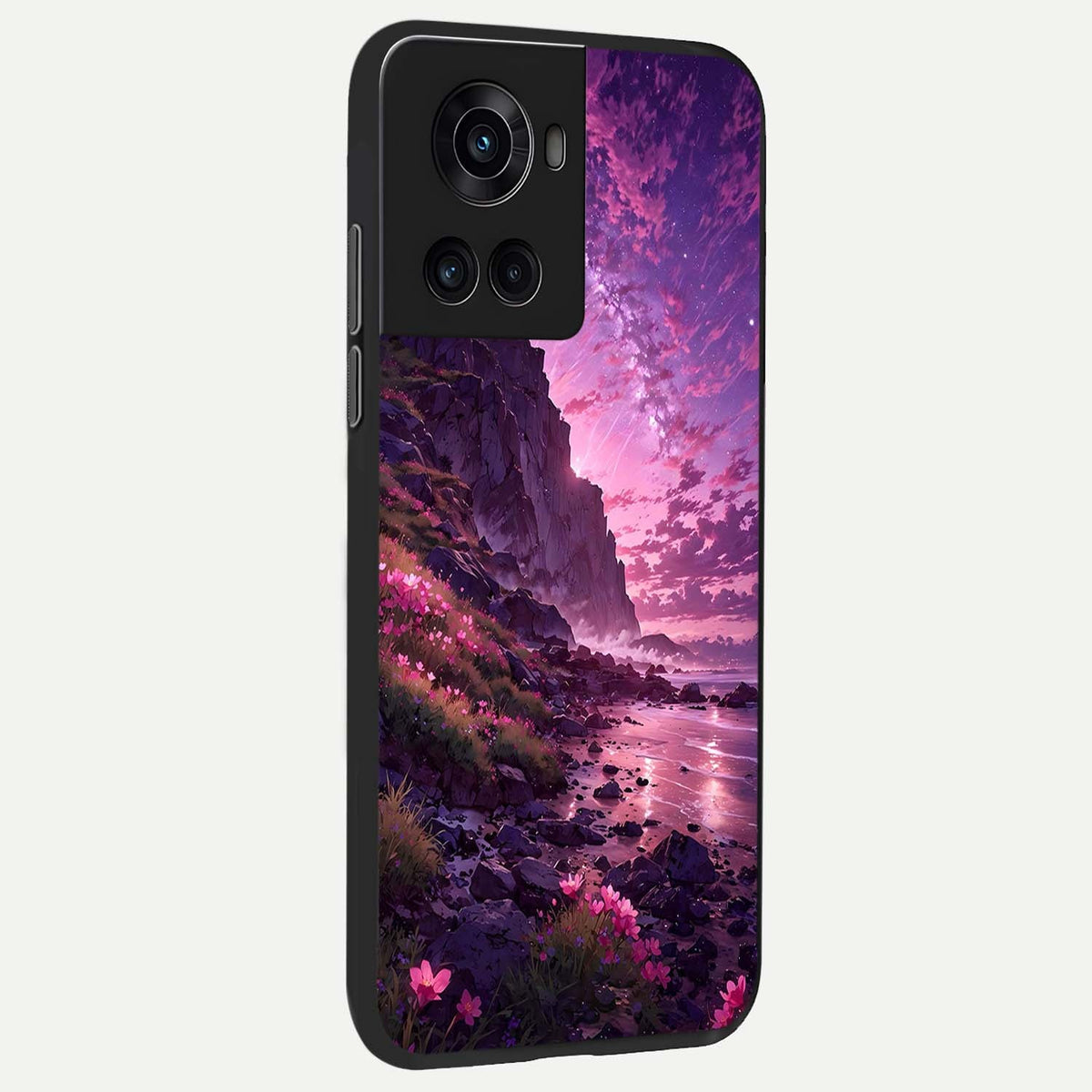  Twilight Blossom Coast back cover For OnePlus 10R slim fit glass case with vibrant aesthetic design