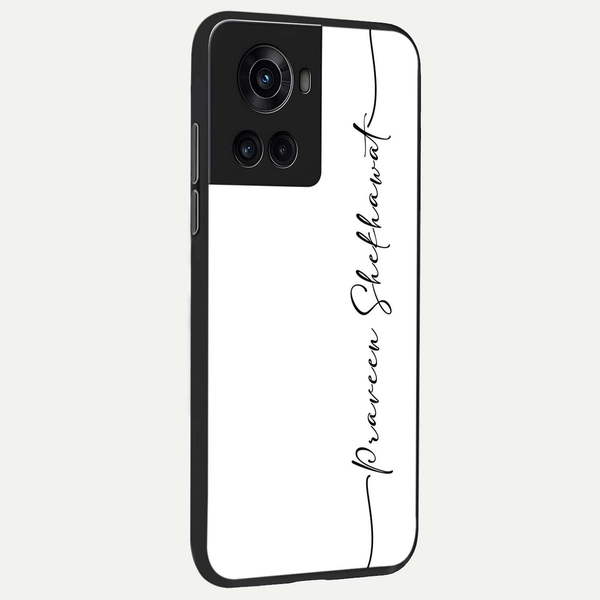  White Tune Custom Name back cover For OnePlus 10R slim fit personalized glass case with aesthetic design