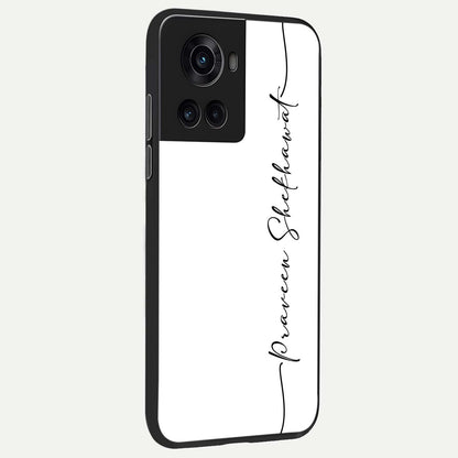  White Tune Custom Name back cover For OnePlus 10R slim fit personalized glass case with aesthetic design