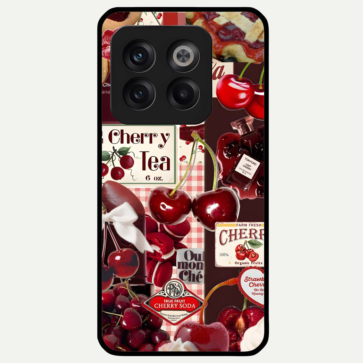  Aesthetic Cherry Tea Glass Case For OnePlus 10T back cover – full design glossy printed glass finish