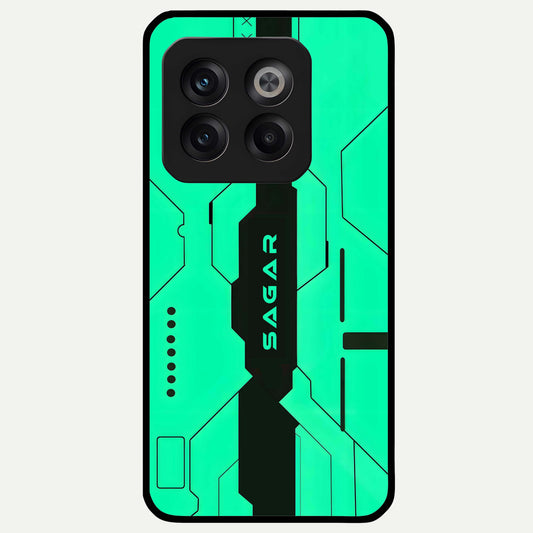  Aqua Tech CYBERPUNK Custom Name Glass Case For OnePlus 10T back cover – full design glossy printed glass finish