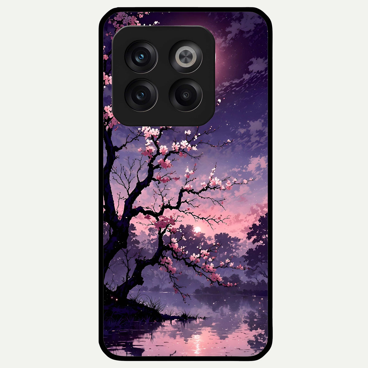  Blossom Pink Moon Glass Case For OnePlus 10T back cover – full design glossy printed glass finish