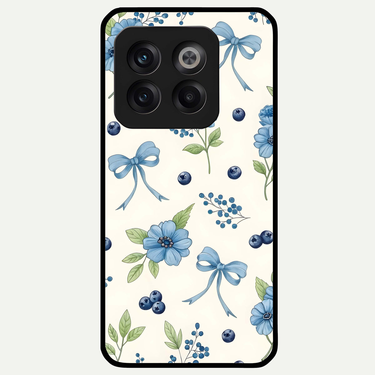  Blue Flower And Bow Glass Case For OnePlus 10T back cover – full design glossy printed glass finish